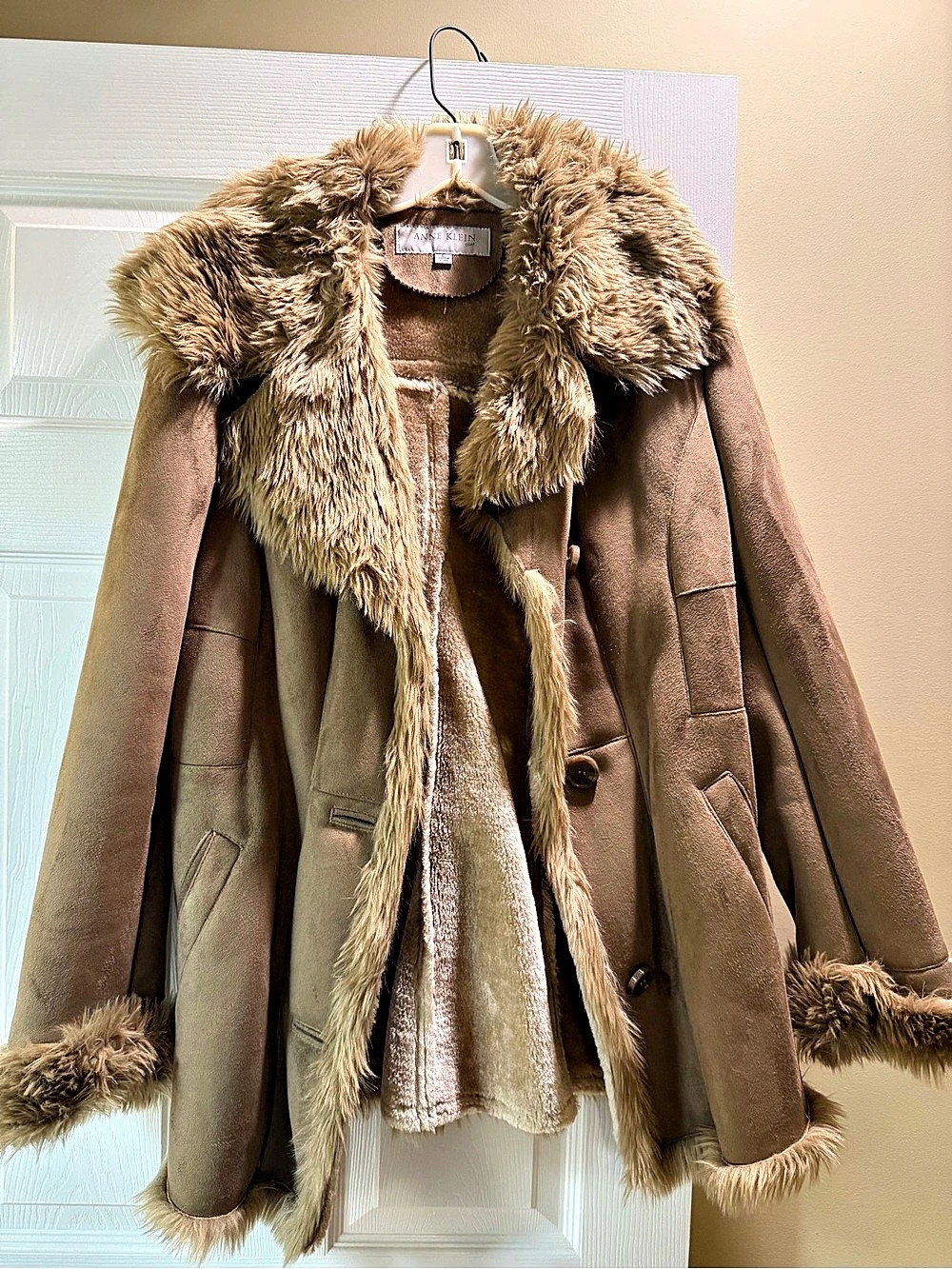 Anne Klein Faux Fur Trim Coat in Brown Like New